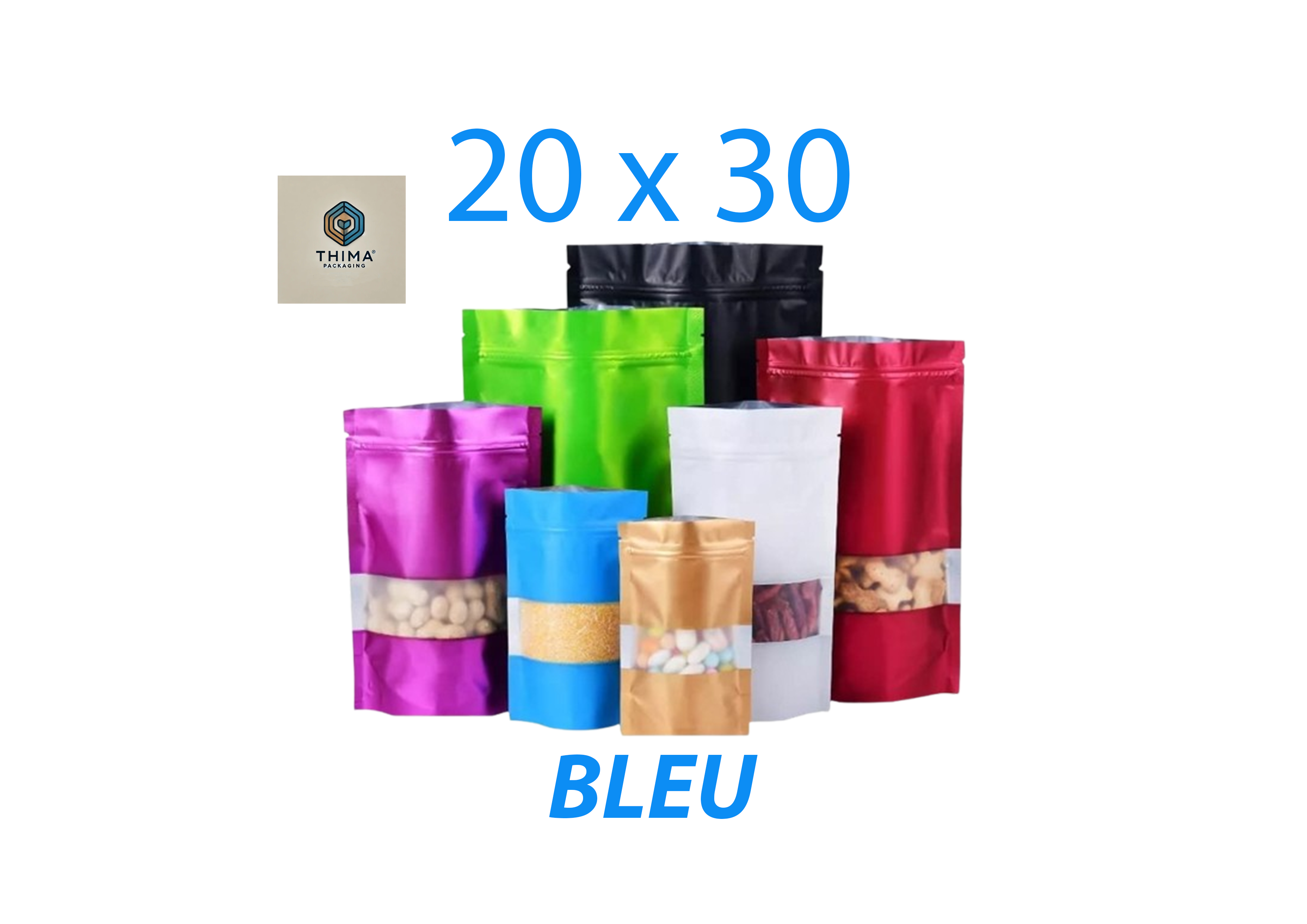 DOY PACK ALUMINIUM BLEU 20X30 (lot de 50)