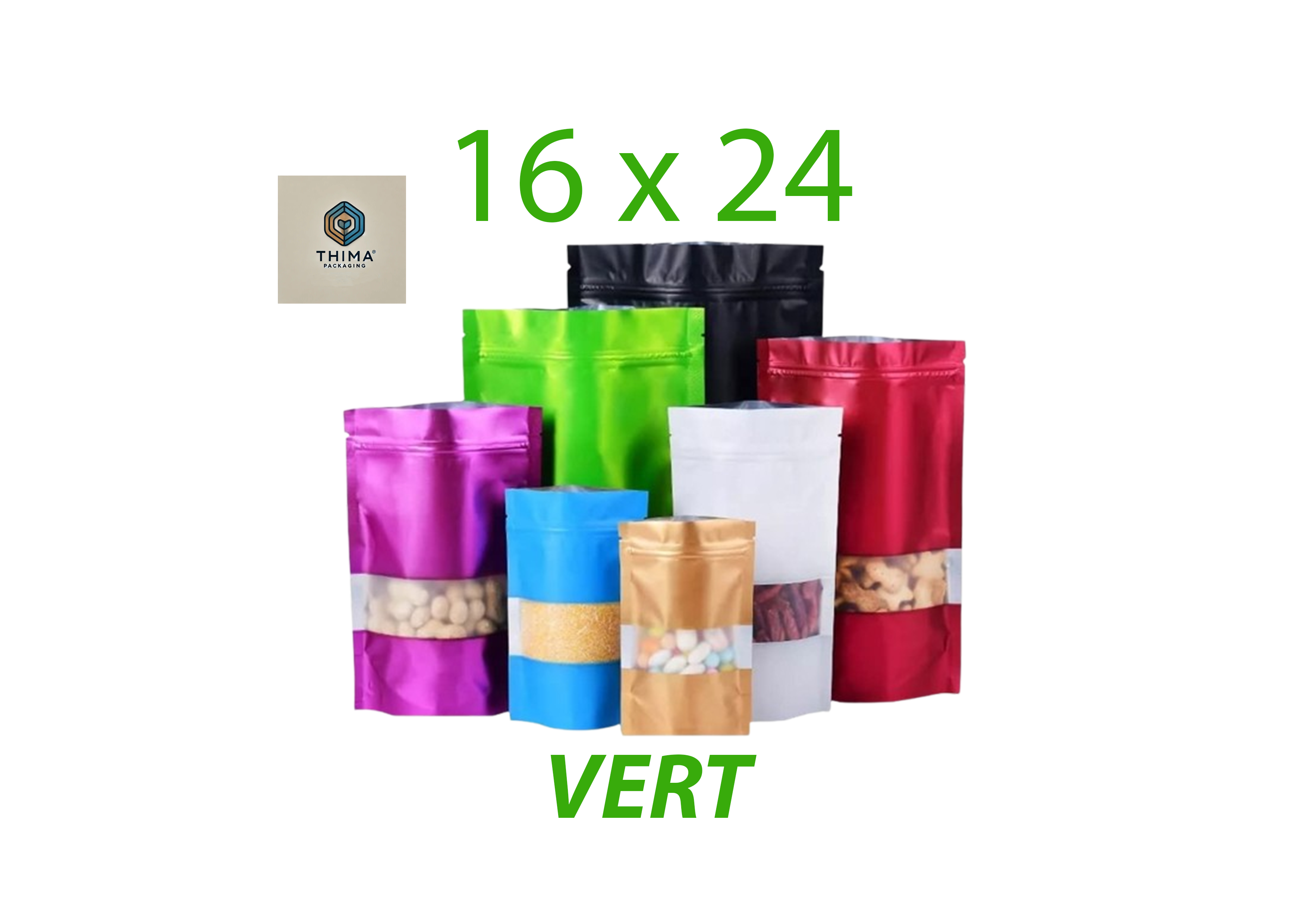DOY PACK ALUMINIUM VERT 16X24 (lot de 50)